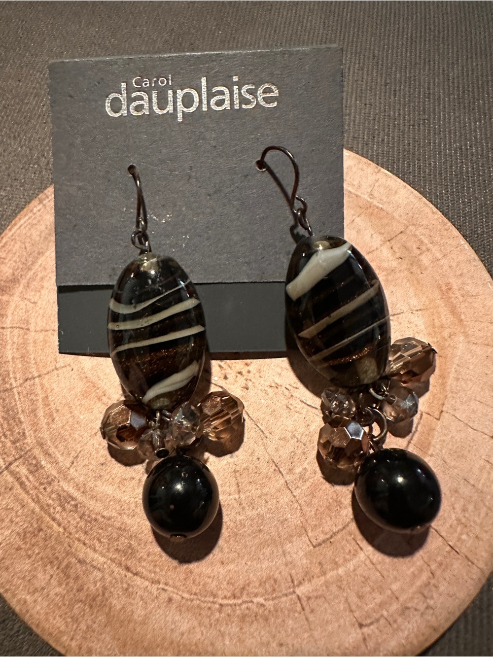 Black & Cream Glass Drop Earrings vintage